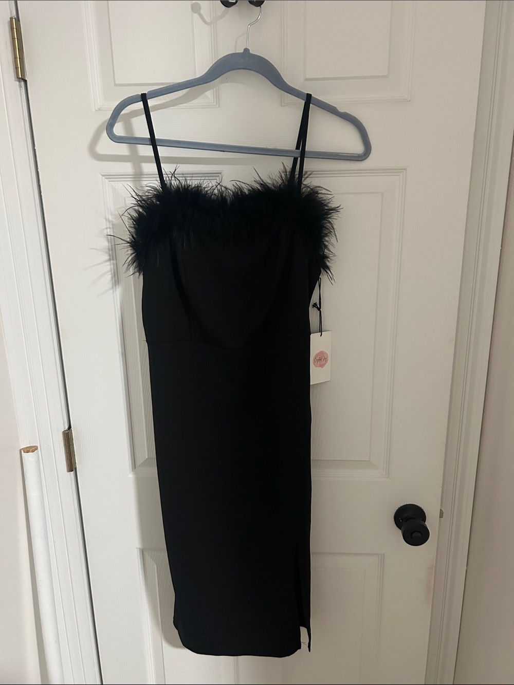 Black Feather Trim Slip Dress